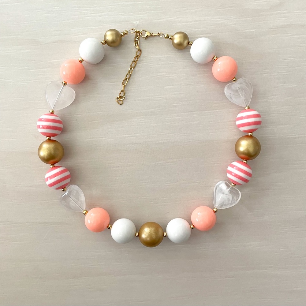 Pink Peach and White Bubblegum Necklace, Toddler Necklace